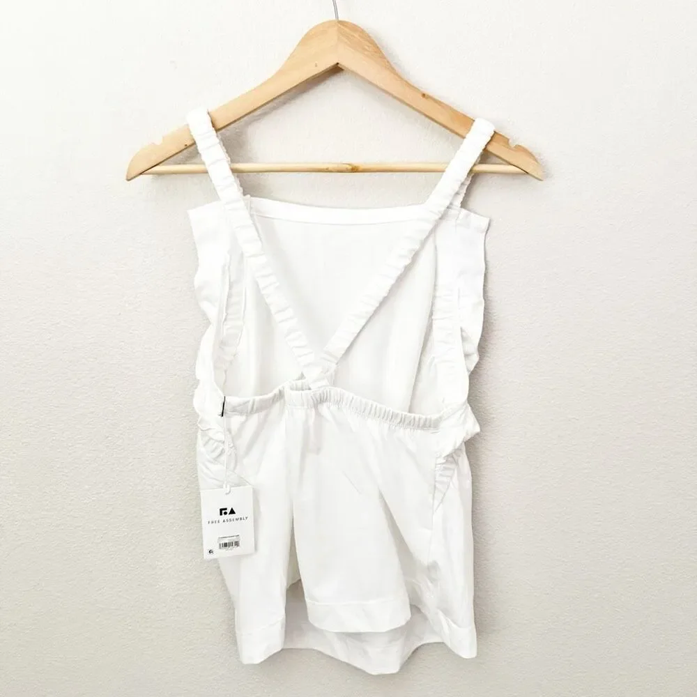 FREE ASSEMBLY | NWT Free Ruffle Shirred Flounce Tank White Cross Back | Large - Picture 5 of 8